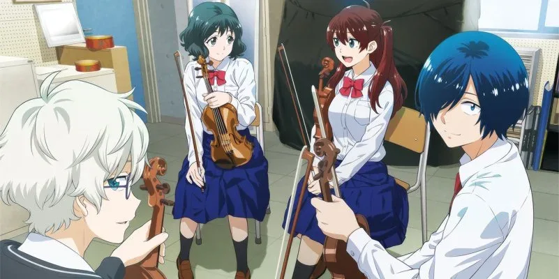 Imagem promocional de Blue Orchestra 2ª temporada mostrando Hajime Aono com o violino