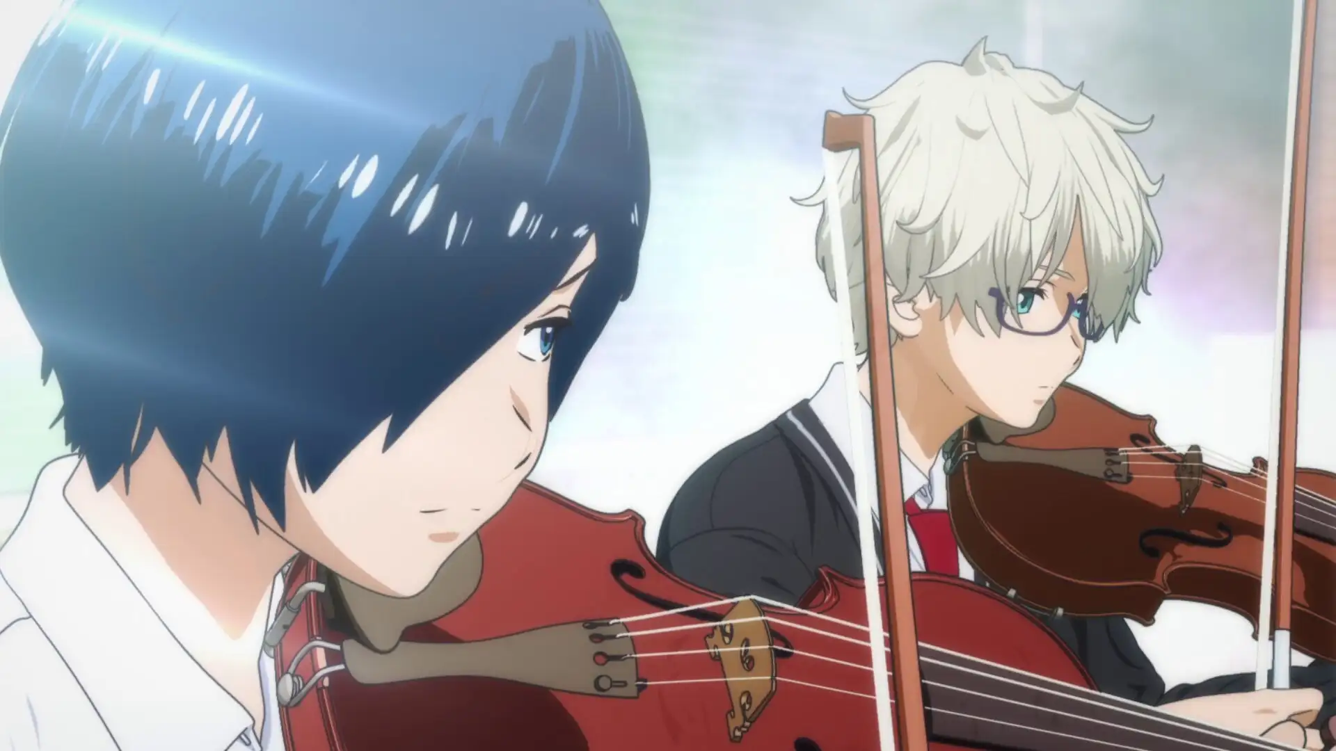 Cena emocional de Blue Orchestra, com Hajime tocando seu violino