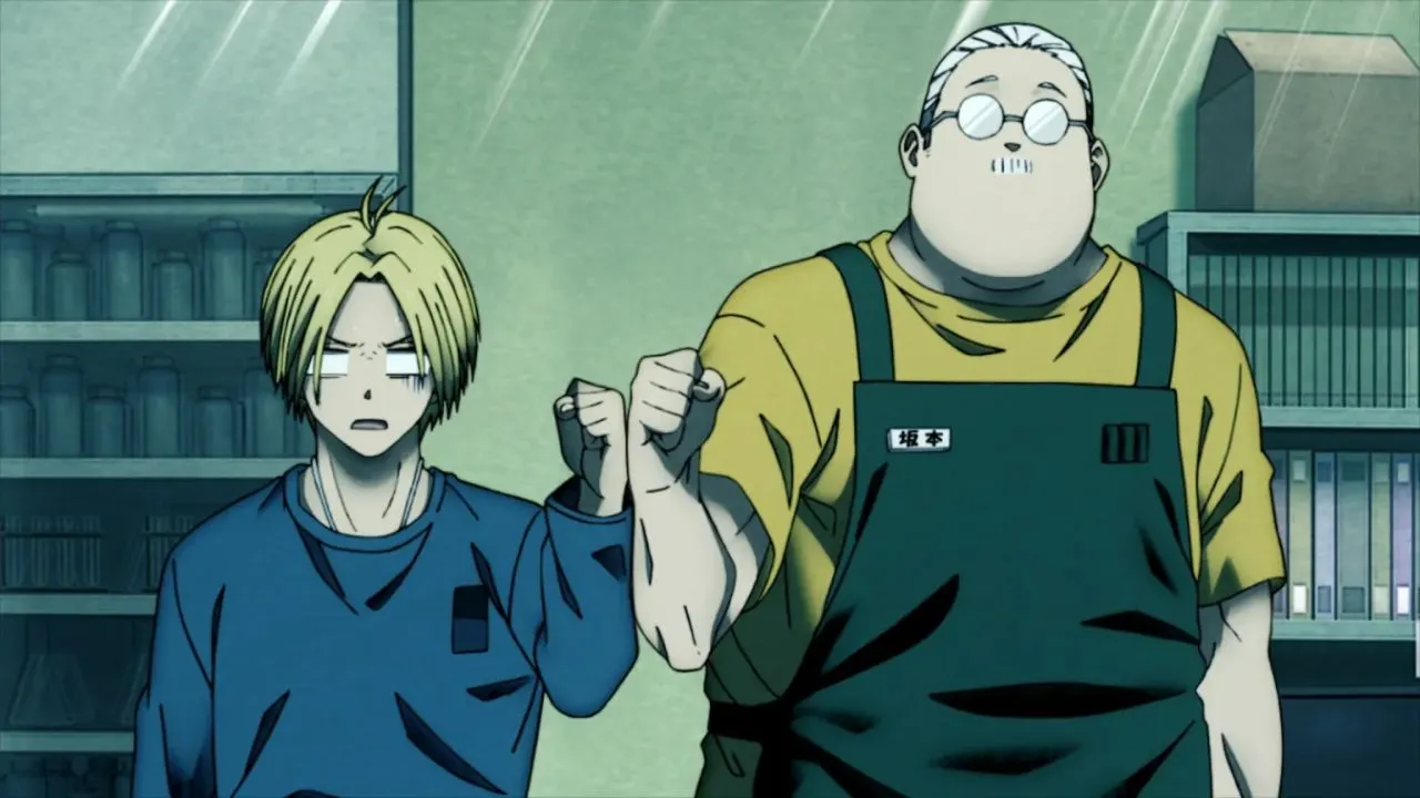 Sakamoto em sua forma pacata com expressão cômica
