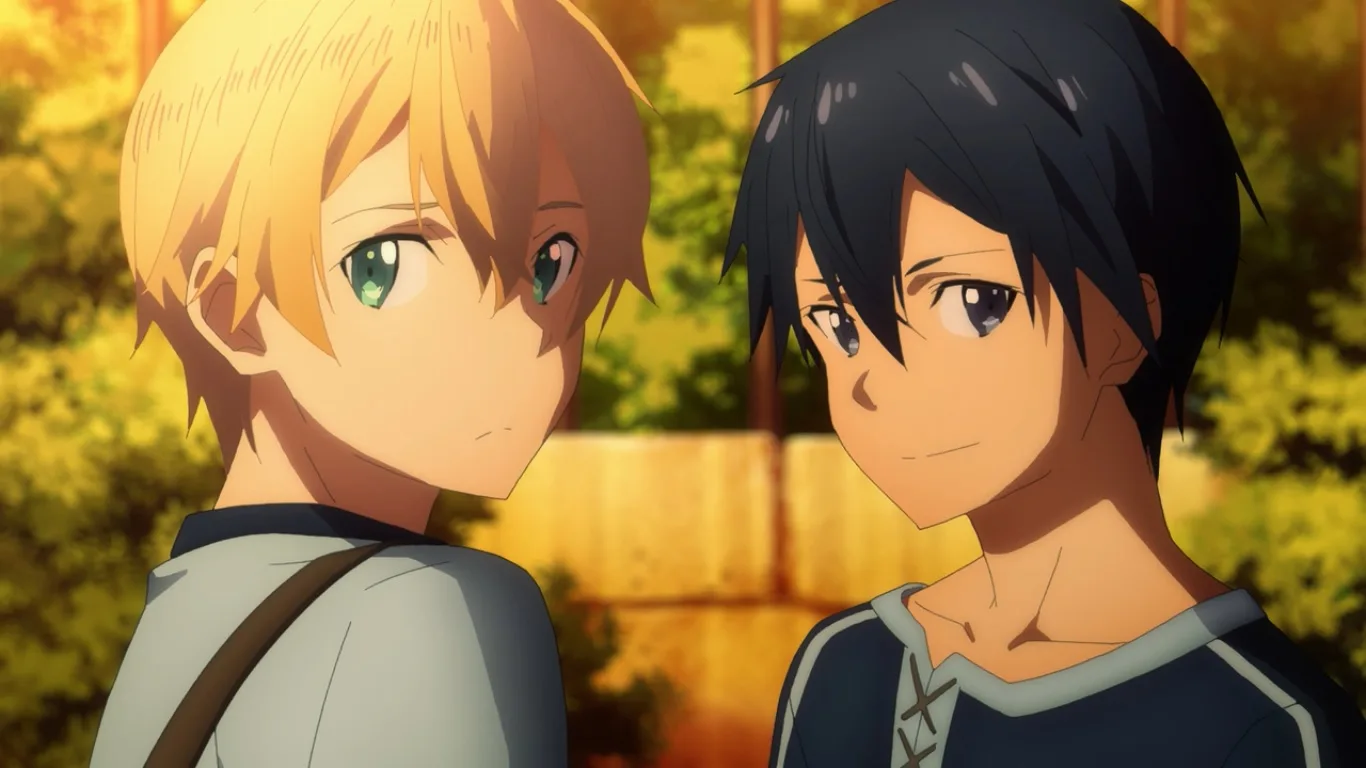 Kirito em um novo mundo virtual ao lado de Eugeo.