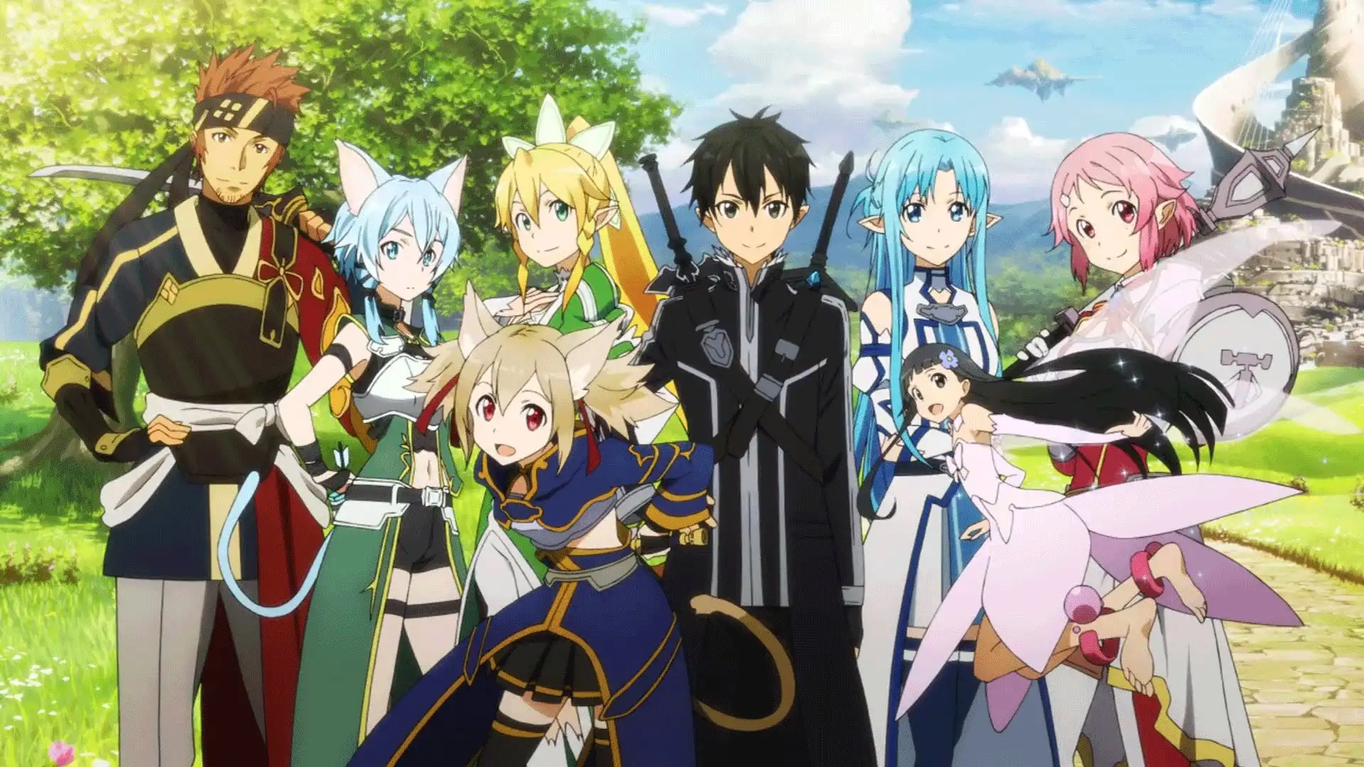 Kirito e amigos reunidos em Alfheim Online.