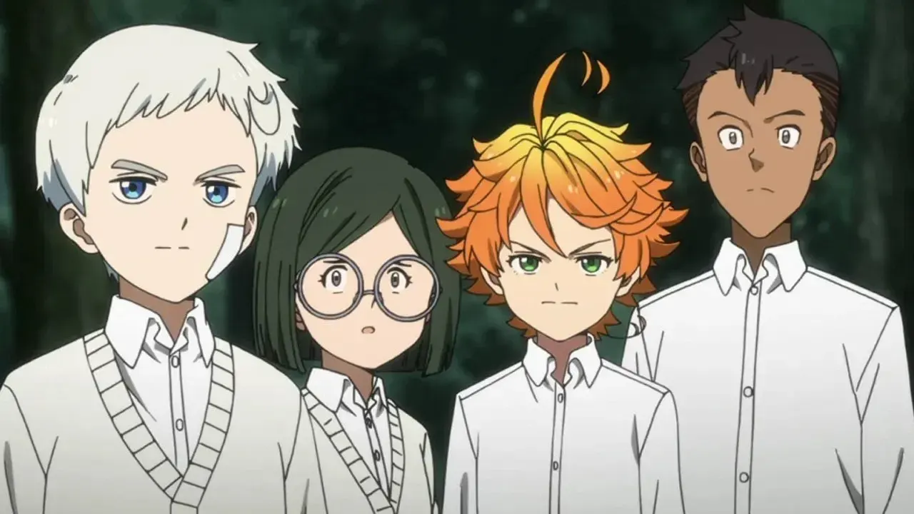 Cena tensa de The Promised Neverland, com as crianças planejando a fuga