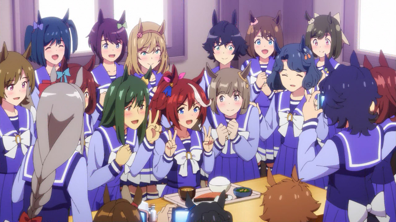 Cena dramática de Oguri Cap enfrentando uma corrida difícil em Cinderella Gray.